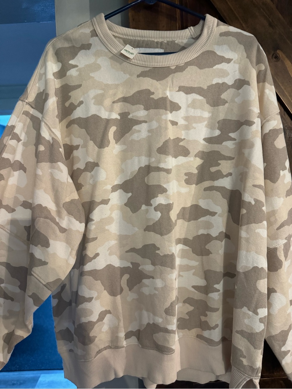 aerie Beige & Cream Camo Crewneck Sweatshirt